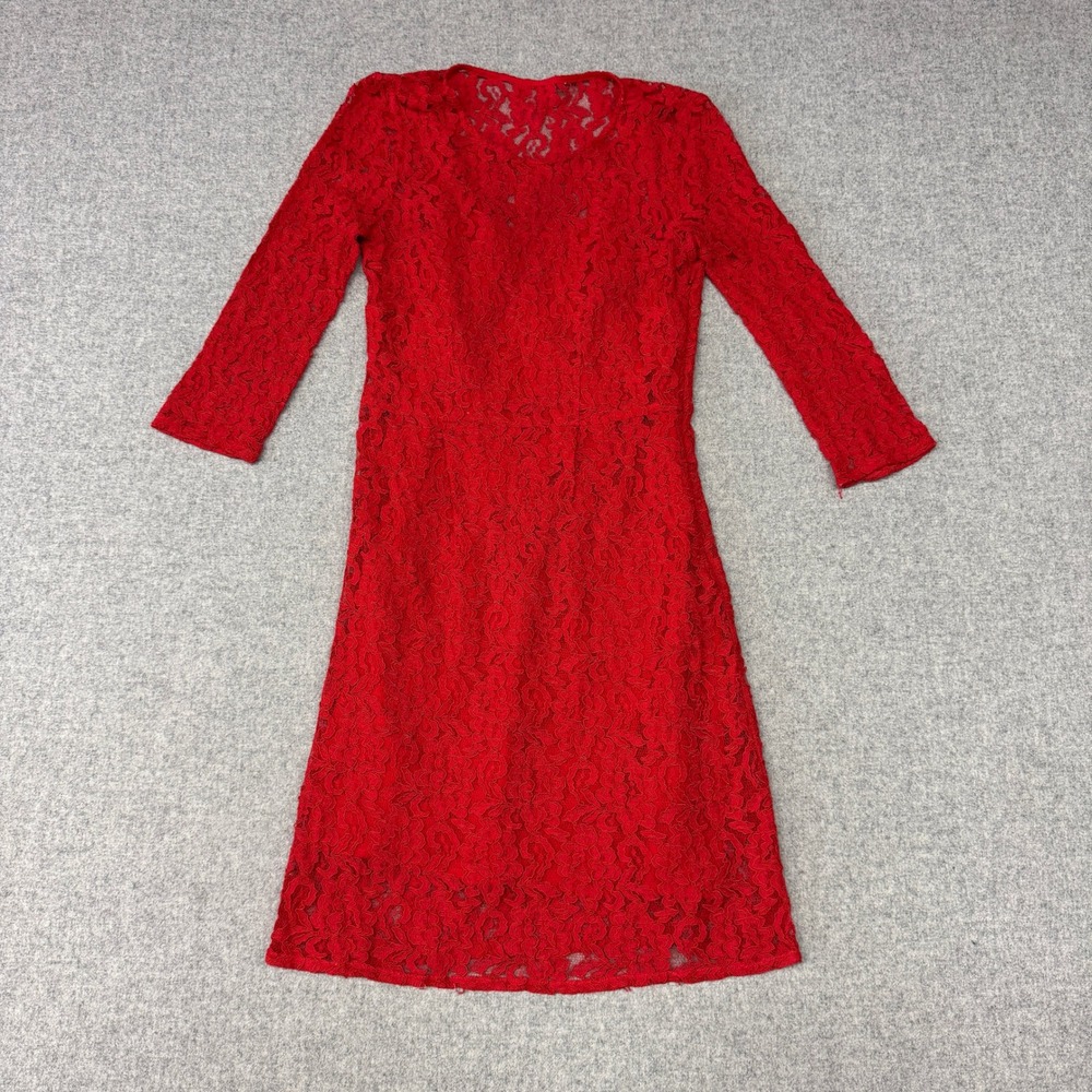 Broadway & Broome | Lace Dress | Size 0 | Red | V-Neck 3/4 Sleeve Floral Sheath